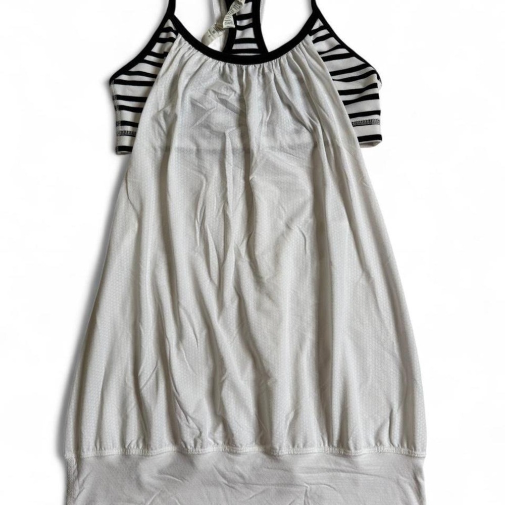 White and black striped Lululemon workout‎ top